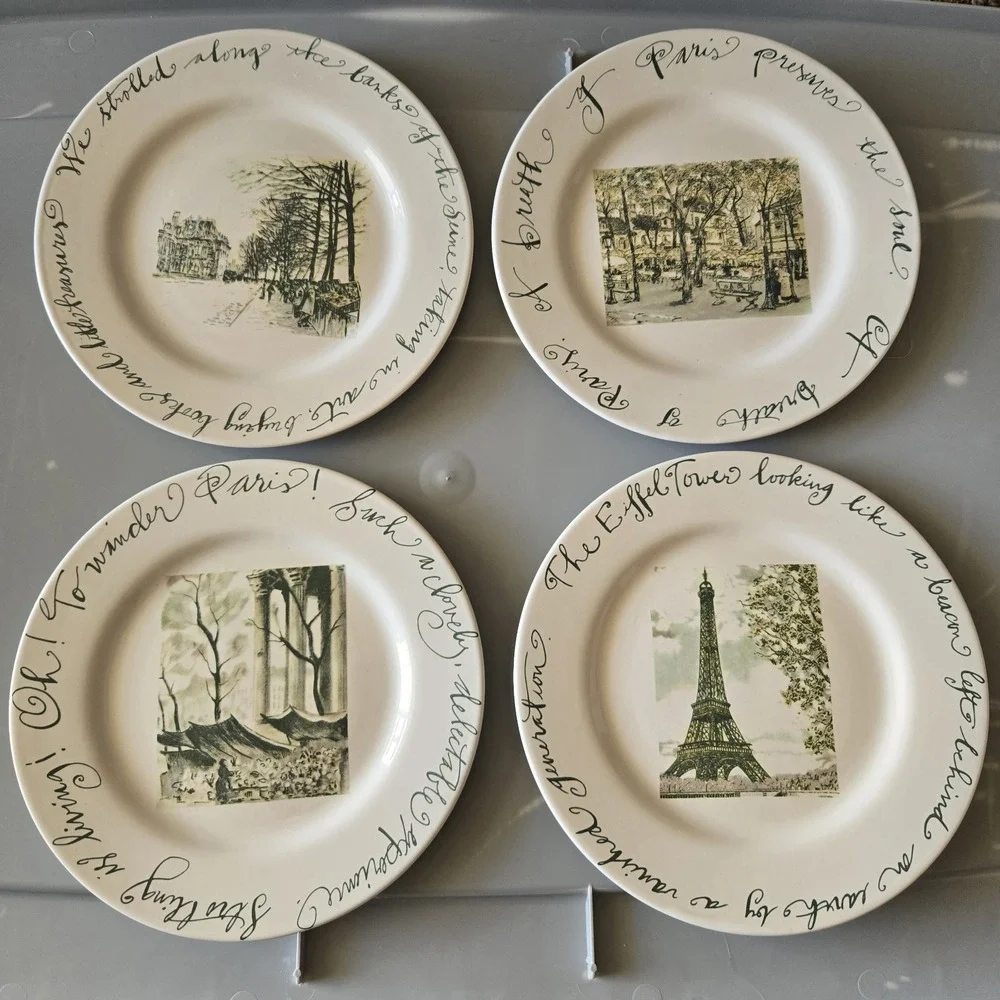 Rosanna For World Market Paris‎ Salad Plates Set 4 Eiffel Tower French Script